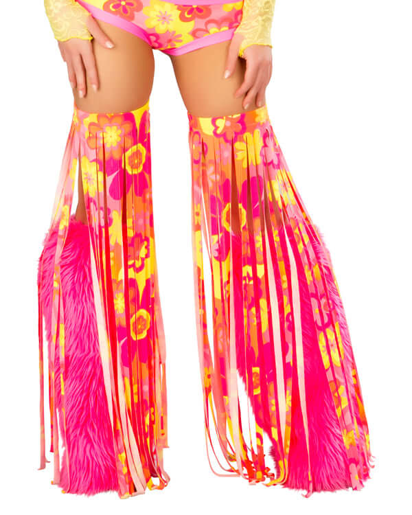 Print Neon Flower Fringe Leggings