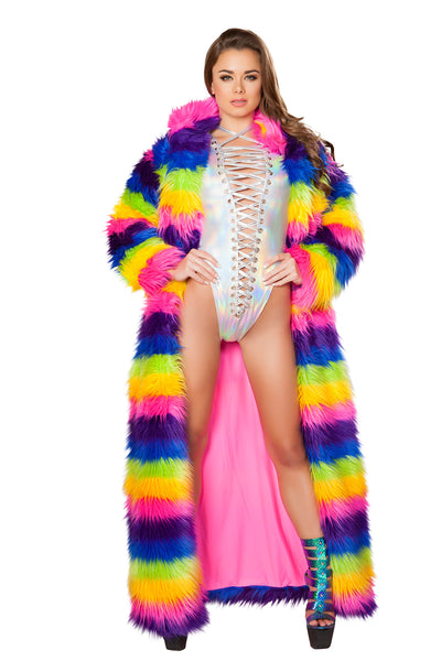 Faux Fur Rainbow Long Coat