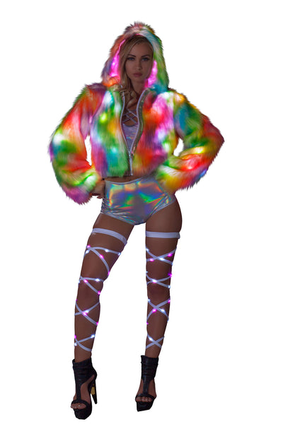 Rainbow Sherbert Fur Light-Up Cropped Jacket