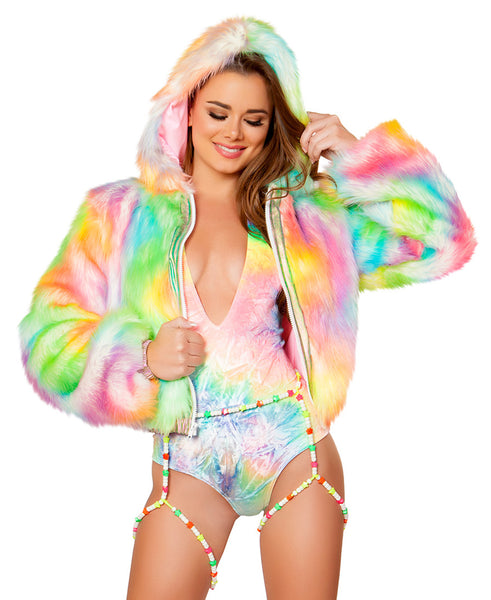 Rainbow Sherbert Fur Light-Up Cropped Jacket