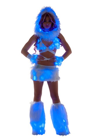 White Fur Light-up skirt with Blue lights