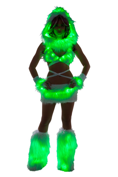 White Fur Light-Up Infinity Hood with Green lights