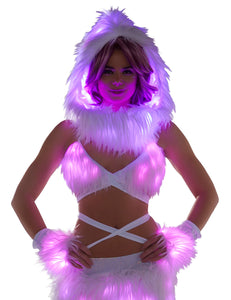 White Fur Light-up Wrap Top with Pink Lights