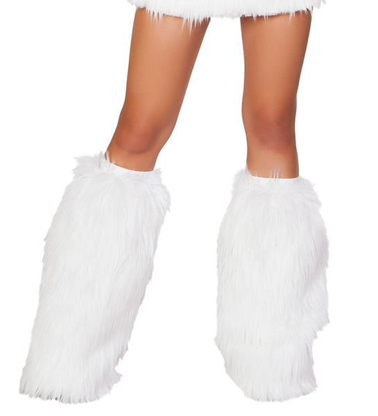 White Fur Light-up Legwarmers with Blue lights