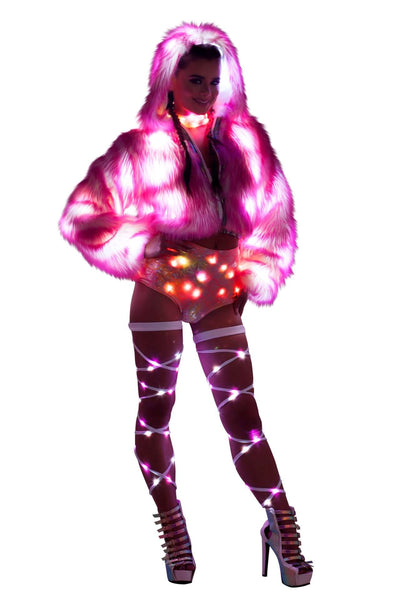 Light-Up Pink Tip Fur Crop Jacket