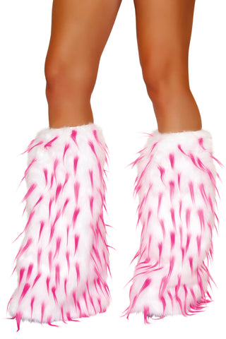 Faux Fur White and Pink Spike Leg Warmers